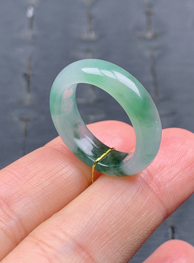 15号缅甸天然A货翡翠T593 内径17.6/5.9/3.4mm冰晴水飘花戒指圆环