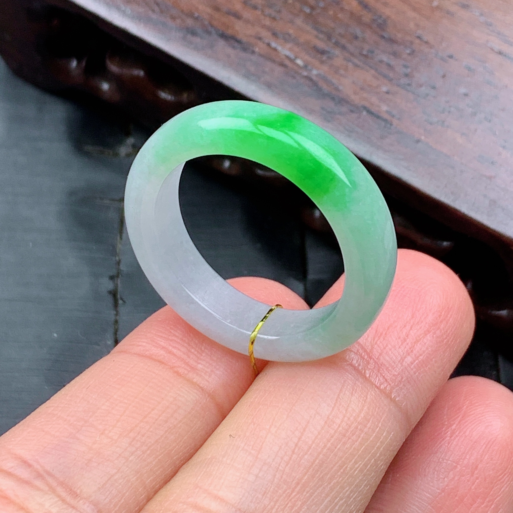 21号缅甸天然A货翡翠 T1024 内径19.5/5.8/3.4mm 阳绿戒指圆环