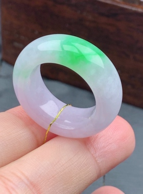 14-15号缅甸天然A货翡翠 T946 内径17.3/9.4/5mm 飘阳绿戒指圆戒