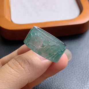 24号天然A货翡翠 T1123 内径20.6/12.3/3mm 冰蓝山水扳指戒指