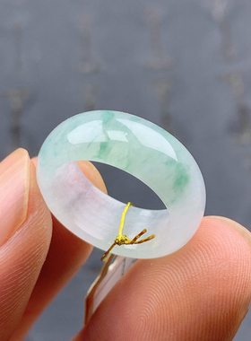 #8-9号缅甸天然A货15.6mm 冰飘花翡翠戒指女戒圈尾戒玉指环 T275
