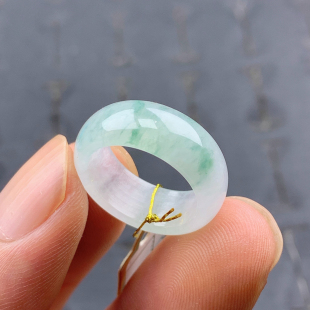 冰飘花翡翠戒指女戒圈尾戒玉指环 9号缅甸天然A货15.6mm T275