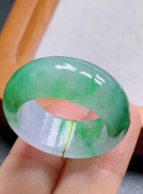 23-24号缅甸天然A货翡翠 T1185 内径20.5mm 冰阳绿轮胎戒指扳指