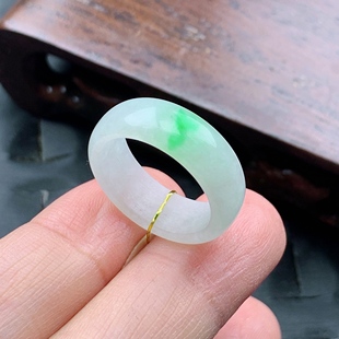 2.5mm 12号缅甸天然A货翡翠 6.5 内径16.5 飘绿戒指白底青 T1002