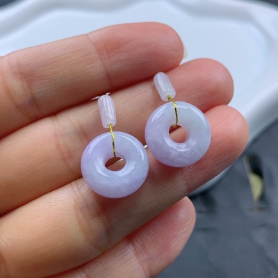 缅甸天然A货翡翠 T1076 取其一20.7/13.9/6.1mm 紫萝兰甜甜圈一对