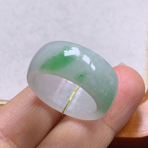 17-18号缅甸天然A货翡翠 T1159 内径18.3-9.9-3.7mm 飘绿轮胎戒指