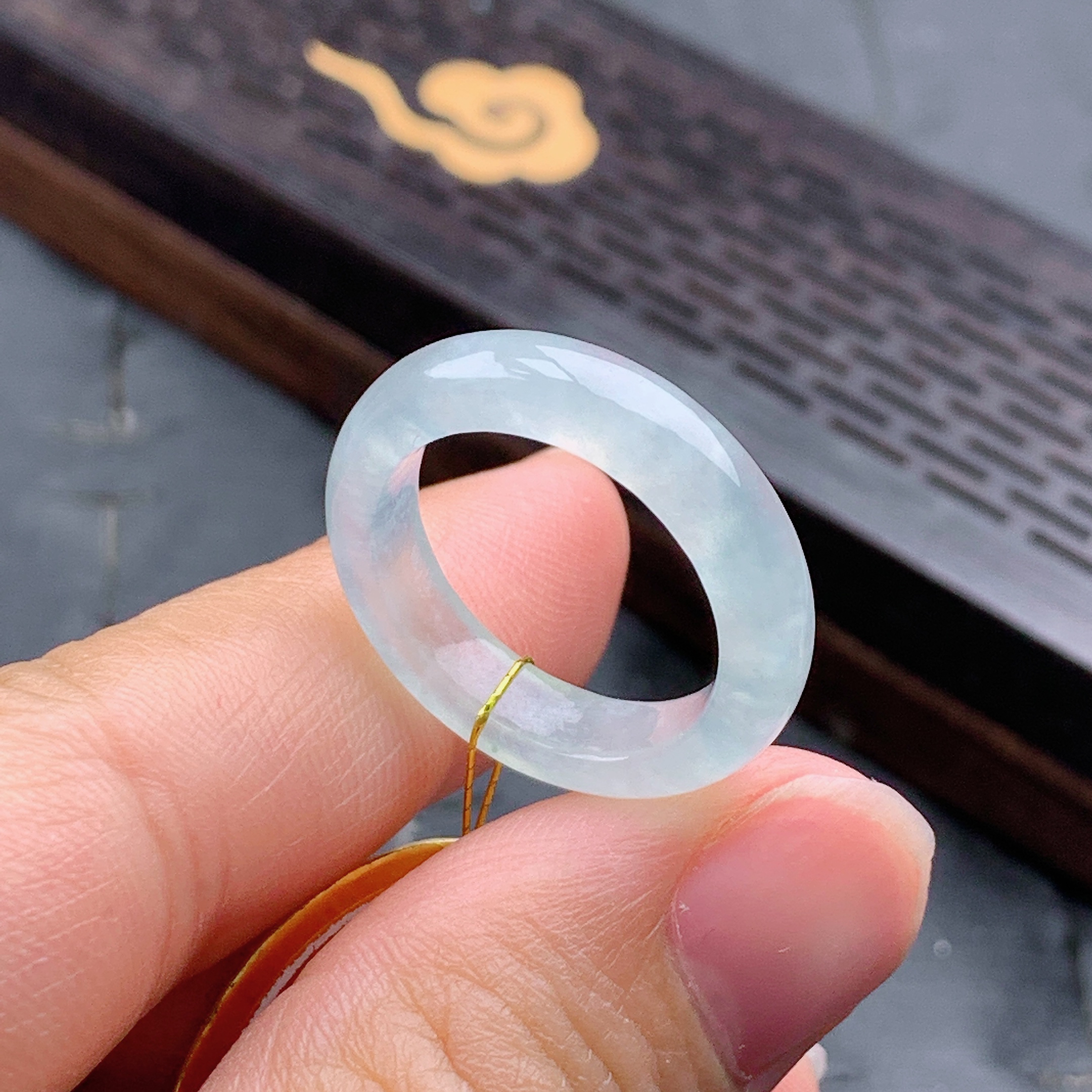 13号缅甸天然A货翡翠 T749 内径16.7/4.5/3.3mm 白冰起光戒指细条