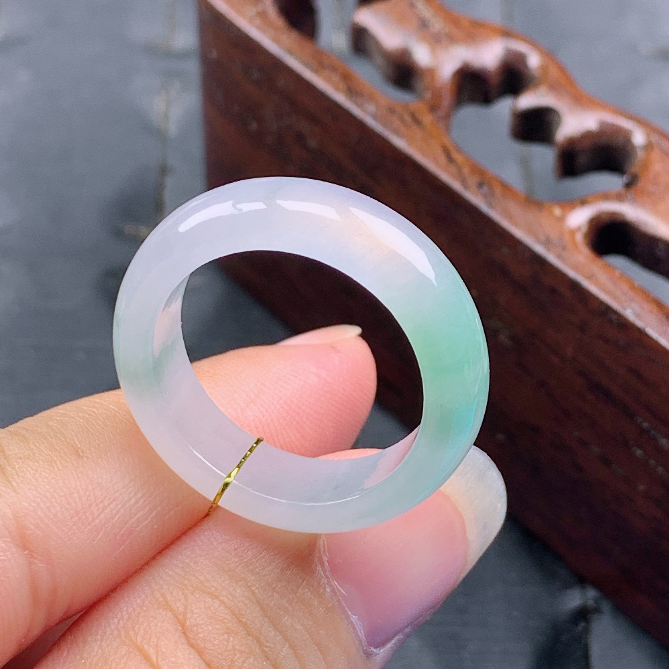 22号缅甸天然A货翡翠 T839 内径20/6.6/3.7mm 冰胶飘绿戒指