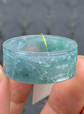 #31号天然A货23.3mm 冰蓝烟紫山水翡翠扳指玉指环男款扳指 T247