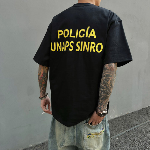 美式刺绣印花督察宽松短袖T恤