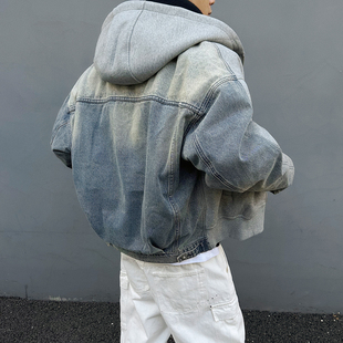 【UNAPS】可拆羽绒内胆cleanfit拼接牛仔羽绒服男女连帽加厚外套