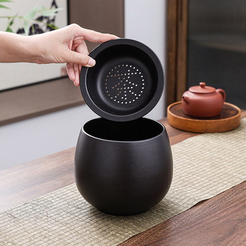 陶瓷茶渣缸茶水分离桌面家用带过滤盖建水盂废水桶烟灰缸茶具配件