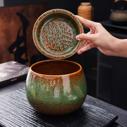 茶水分离陶瓷茶渣缸桌面家用