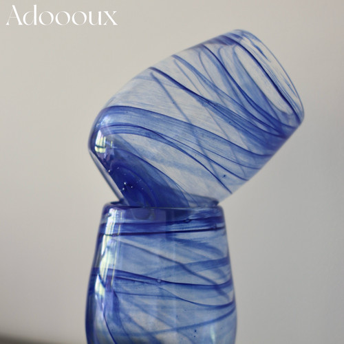 Adoooux孤品手工Vintage中古蓝色缠丝水墨花瓶玻璃蛋形杯水杯果汁