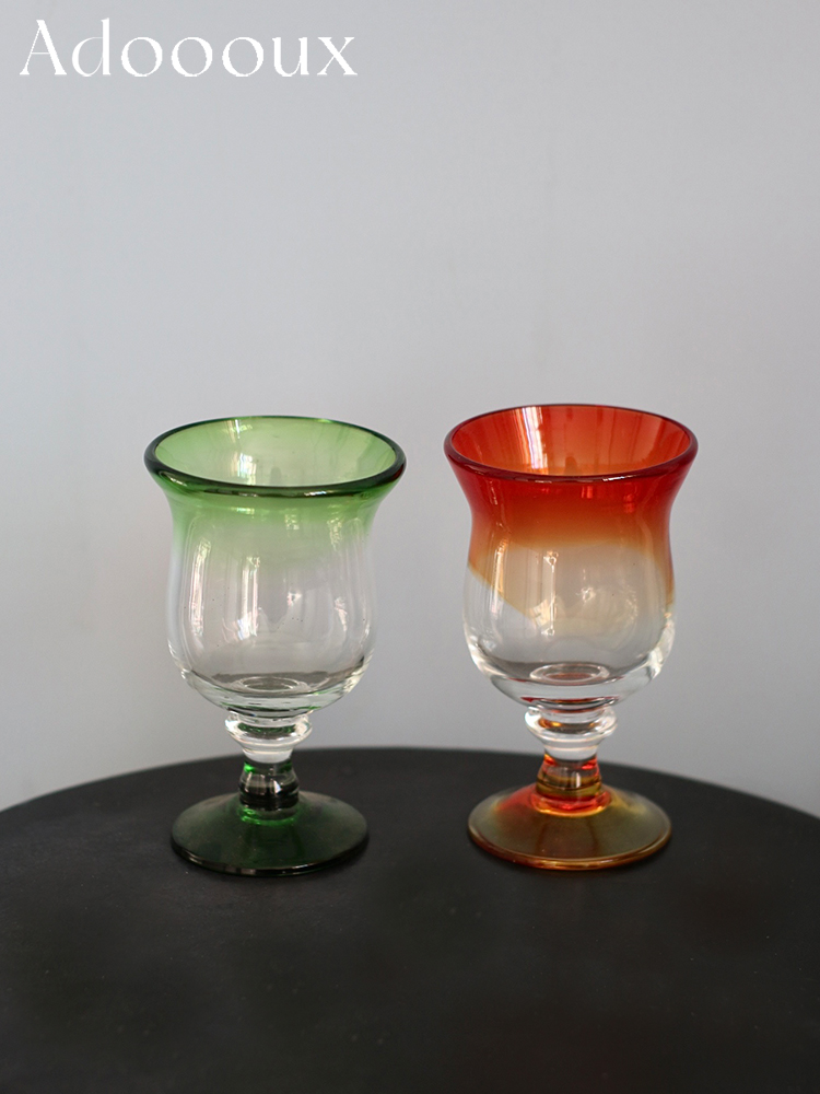 Adoooux孤品渐变晕双色手工吹制迷你情侣/子母酒杯/果汁杯/家居摆