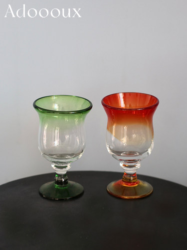 Adoooux孤品渐变晕双色手工吹制迷你情侣/子母酒杯/果汁杯/家居摆