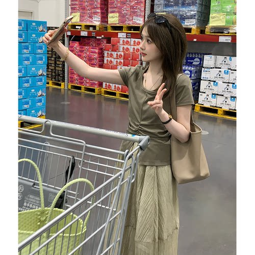 富贵rich【夏日清凉】短袖T恤女显瘦开叉设计感正肩上衣