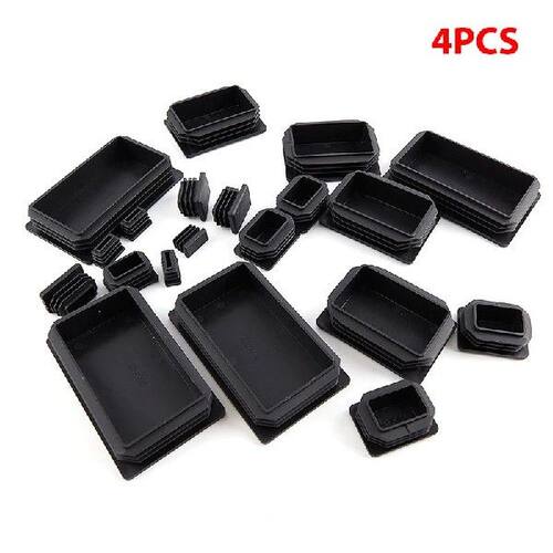 【4PCS Rectangle Plastic Black Blanking End Cap Tube Pipe