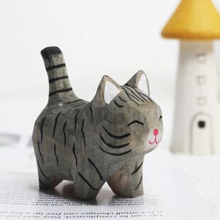 Small Handmade Animal Ornaments Kitten Wood Carving
