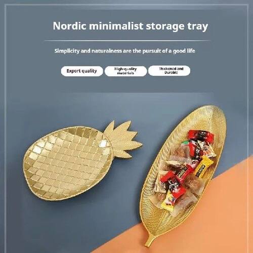 Golden Decorative Tray Nordic Metal Storage Tray, Gold