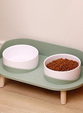 New Food Feeders Pet Cat Double Bowls Feeder Adjustable