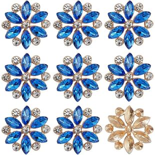 Rhinestone Flower Buttons Blue Button 20mm 8Pcs