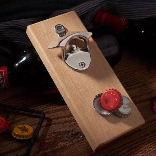 Wooden Magnetic Bottle Opener Vintage Rectangular Wall