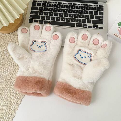 Winter Cute Bear Paw Five-Finger Gloves, Bear Claw Design,
