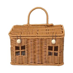 Basket Lid Vintage Picnic Small With Storage Rattan Woven