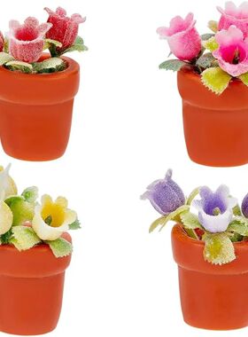 4Pcs 4 Colors Miniature Dollhouse Plant Flowers Mini Faux