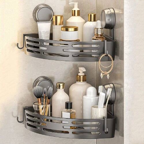 Triangle Bathroom and Kitchen Storage Organizer with Hooks