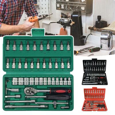46pcs 1/4 Inch Ratchet Socket Repair Wrench Set Drive