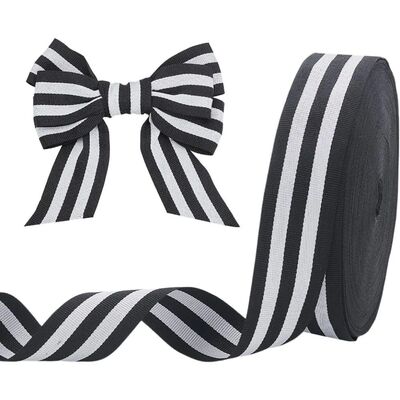 1.57 Inch Striped Ribbon 50 Yards Black White Grosgrain