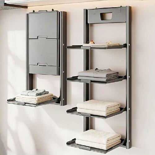 Foldable Wall Mounted Bathroom Organizer Shelf Punch-Free