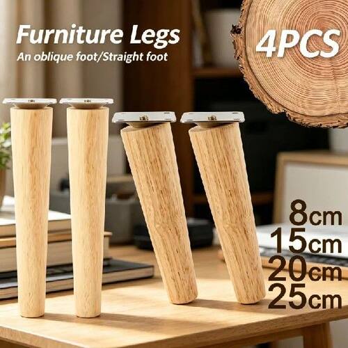 4 Pcs Wooden Solid Furniture Legs Oblique/Straight Sloping