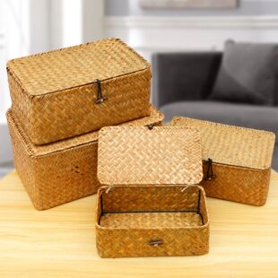 Storage Rattan Seagrass Toy Household Clothes Bin 4Pcs