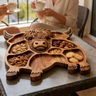 Cow Charcuterie Board Snack Serving Tray Wooden Cow Food