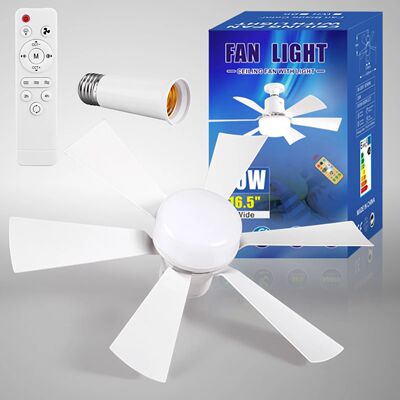 Socket Fan Light with Extender & 6 Blades Screw in Ceiling