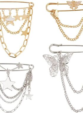 4 Styles Decorative Safety Pins Punk Collar Brooches Pin