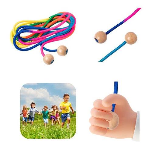 5m Rainbow Long Rope Group Skipping Rope Wooden Ball Handle