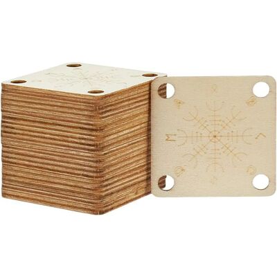 24 Pcs Wood Tablet Weaving Cards 4 Holes 1.5inch Square