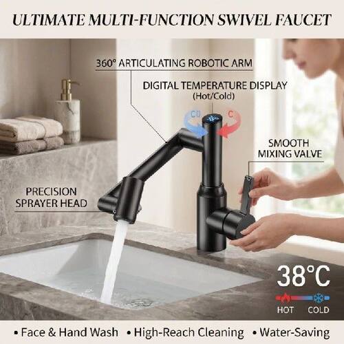 Mechanical Arm Digital Display Basin Faucets Hot and Cold