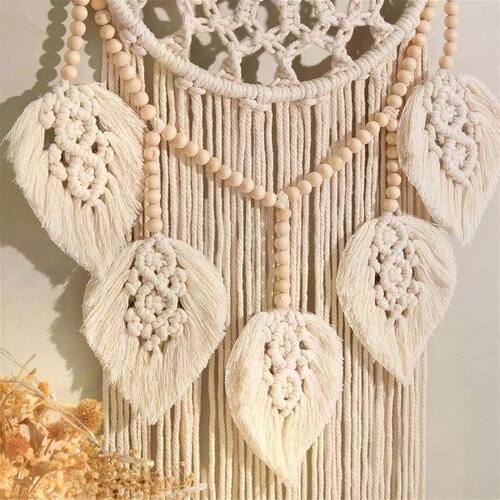 Y31A Bohemian Hand-Woven Tapestry Wooden Bead Leaf Round