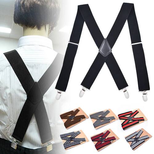 5cm Men Suspenders High Elastic Adjustable 4 Strong Clips