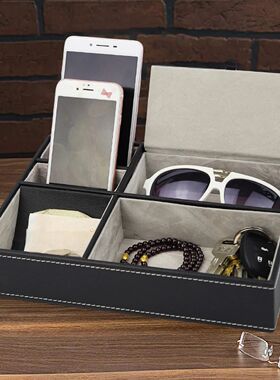 Faux Leather Men's Valet Tray with 5 Compartments Tray