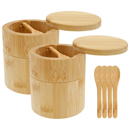 2Pcs Double-deck Bamboo Seasoning Jars Salt Pepper