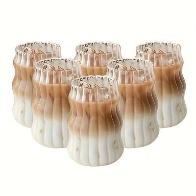 4/6pcs Stripe Glass Cup Could Cup Smooth Surface Bubble Cup