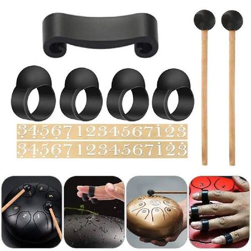 9pcs Wood Tongue Drum Drumstick Finger Sleeves Hand Pan