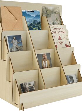 Wood 4 Tier Greeting Card Display Stand Large Capacity Easy