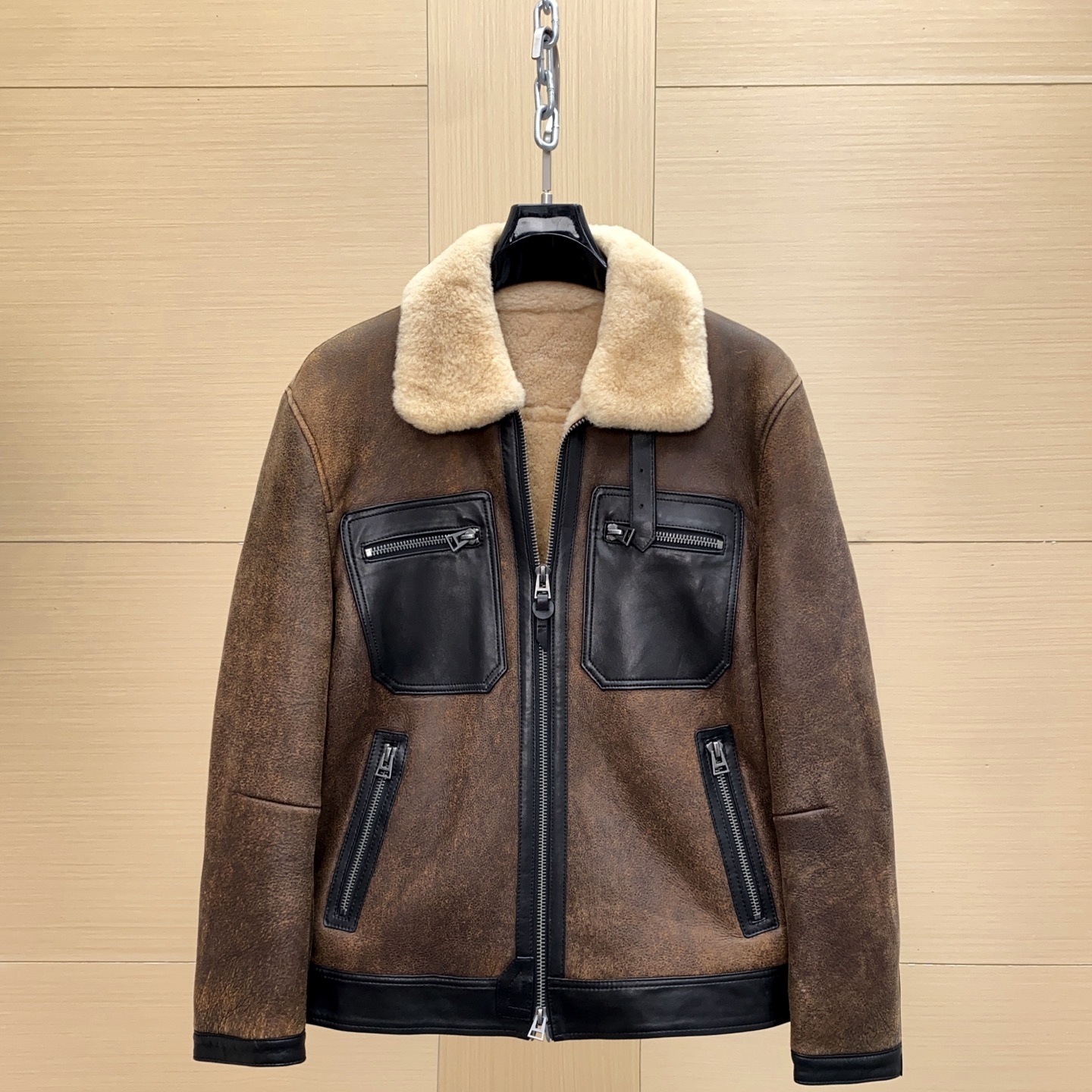 英伦风真皮衣男皮毛一体毛领夹克